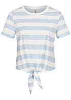 ONLY Dames T-Shirt met knoopdetail en strepen lichtblauw wit