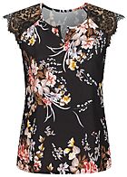 Cloud5ive Dames Top met kant en bloemenprint zwart