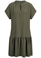 Styleboom Fashion Dames Jurk met V-hals olijfgroen