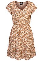 Styleboom Fashion Dames Zomerjurk met V-hals en bloemenprint beige oranje