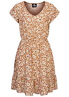 Styleboom Fashion Dames Zomerjurk met V-hals en bloemenprint beige oranje