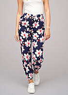 Cloud5ive Dames Viscose Broek met 2-Zakken en bloemenprint marineblauw