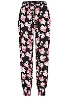 Cloud5ive Dames Viscose Broek met 2-Zakken en bloemenprint zwart roze