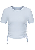 ONLY Dames T-Shirt met binddetails en structuurstof lichtblauw