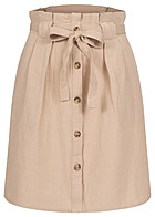 VILA Dames Mini rok met hoge taille, bindceintuur en knopen beige grijs