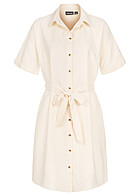 Pieces Dames Viscose Jurk met knopen en bindceintuur beige