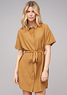Pieces Dames Viscose Jurk met knopen en bindceintuur bruin