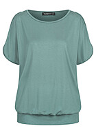 Styleboom Fashion Dames Viscose T-Shirt met uitsnijdingen aan de zijkanten van de mouwen groen