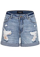 Cloud5ive Dames Jeans Korte broek met 5 zakken destroyed look lichtblauw