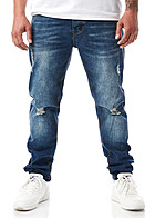 Seventyseven Lifestyle Heren Jeans Broek met 5 zakken destroyed look donkerblauw