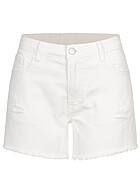 VILA Dames Denim Shorts met franjes en destroyed look details wit