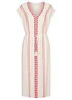 VILA Dames Viscose Jurk met gehaakte bies en ceintuur beige rood