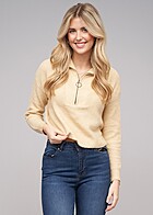 Noisy May Dames NOOS Trui met hoge hals rits en structuurstof beige