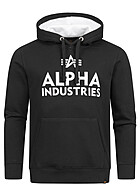 Alpha Industries Heren Hoodie met kangoeroezak en logoprint zwart wit