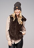 ONLY Dames Hooded Vest met imitatiebont en 2 zakken donkerbruin