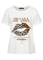 Seventyseven Lifestyle Damen Viskose T-Shirt mit Lippen Print weiss
