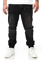 Seventyseven Lifestyle Heren Jeans Broek 4-Pockets met koord destroyed look zwart