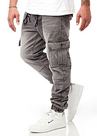 Seventyseven Lifestyle Herren Cargo Jeans Hose 6-Pockets Tunnelzug grau denim