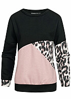 Cloud5ive Dames Colorblock Sweater met leo print zwart roze