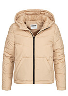 Noisy May Dames korte Bufferjas met capuchon en 2 zakken beige