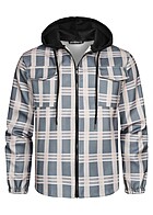 Geographical Norway Heren Tweekleurige hoodie met rits en ruitjesmotief zwart grijs