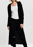 Urban Classics Damen Longform Feather-Strick Cardigan mit Kapuze schwarz