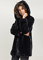 Urban Classics Dames Teddyfell Mantel met Capuchon en 2 Ritszakken zwart