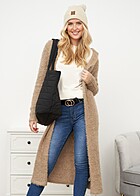 Urban Classics Dames Longform Feather Knit Vest met Kap zacht taupe bruin