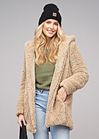 Urban Classics Dames Sherpa jas met rits en 2 zakken zacht taupe bruin