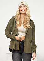 Urban Classics Dames Oversized corduroy overhemd met knoopsluiting en borstzakje olijfgroen