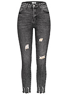 Hailys Dames jeans met destroy look en franjes 5-pockets donkergrijs