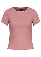 Vero Moda Dames Geribd T-shirt Top met ronde hals roze