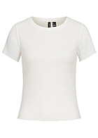 Vero Moda Dames Geribd T-shirt Top met ronde hals wit