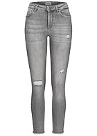 ONLY Dames Skinny Fit Jeans broek met 5 zakken en franjes destroyed look grau