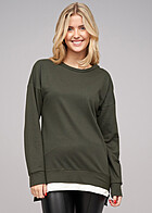 Cloud5ive Dames Pullover 2in1 Look Sweater met ronde hals groen wit