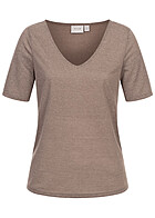 VILA Dames NOOS Basic T-shirt met V-hals bruin