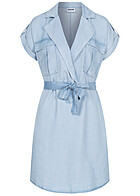 Noisy May Dames Jurk met bindceintuur denim look 2 borstzakken lichtblauw