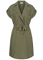 Noisy May Damen NOOS Kleid mit Bindegrtel Denim-Look 2-Brusttaschen oliv grn