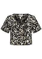 Noisy May Damen V-Neck Top Crop T-Shirt mit Leo Print kalamata grün
