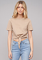 Pieces Damen NOOS Crop Top Kurzarm und Rundhals mit Bindedetail silver mink braun