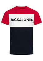 Jack and Jones Heren NOOS Colorblock T-Shirt met Logo Print tango rood wit marineblauw