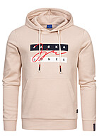 Jack and Jones Heren Hoodie met Kangaroezak en Logo Print moonbeam beige