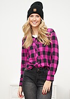 Urban Classics Dames Blouse Turn Up Shirt Ruitjespatroon wildviolet zwart