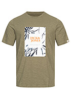 Jack and Jones Heren T-shirt met Logo Print en Ronde Hals olie groen en wit