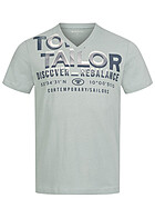 Tom Tailor Heren T-Shirt met V-hals en Logo Print licht ijsblauw