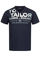 Tom Tailor Heren T-Shirt met V-hals en Logo Print sky captain navy blauw