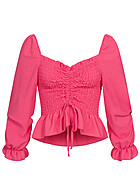 Cloud5ive Damen Smock Top mit Bindedetail und Rüschen fuchsia pink