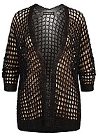 Cloud5ive Damen Strickjacke Cardigan mit Lochstrickmuster schwarz