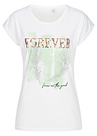 Cloud5ive Dames T-shirt met Forever verenprint wit