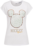 Cloud5ive Dames T-shirt met Disney Mickey Mouse Leo Print witgoud